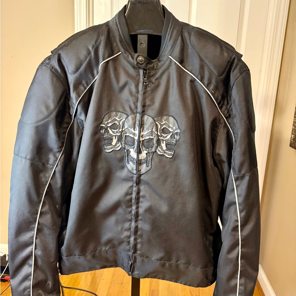 Source Unknown Black Skull Embroidered Bomber Jacket